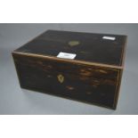 Victorian Coromandel Wood Brass Bound Stationery Box by Parkin & Gotto of London