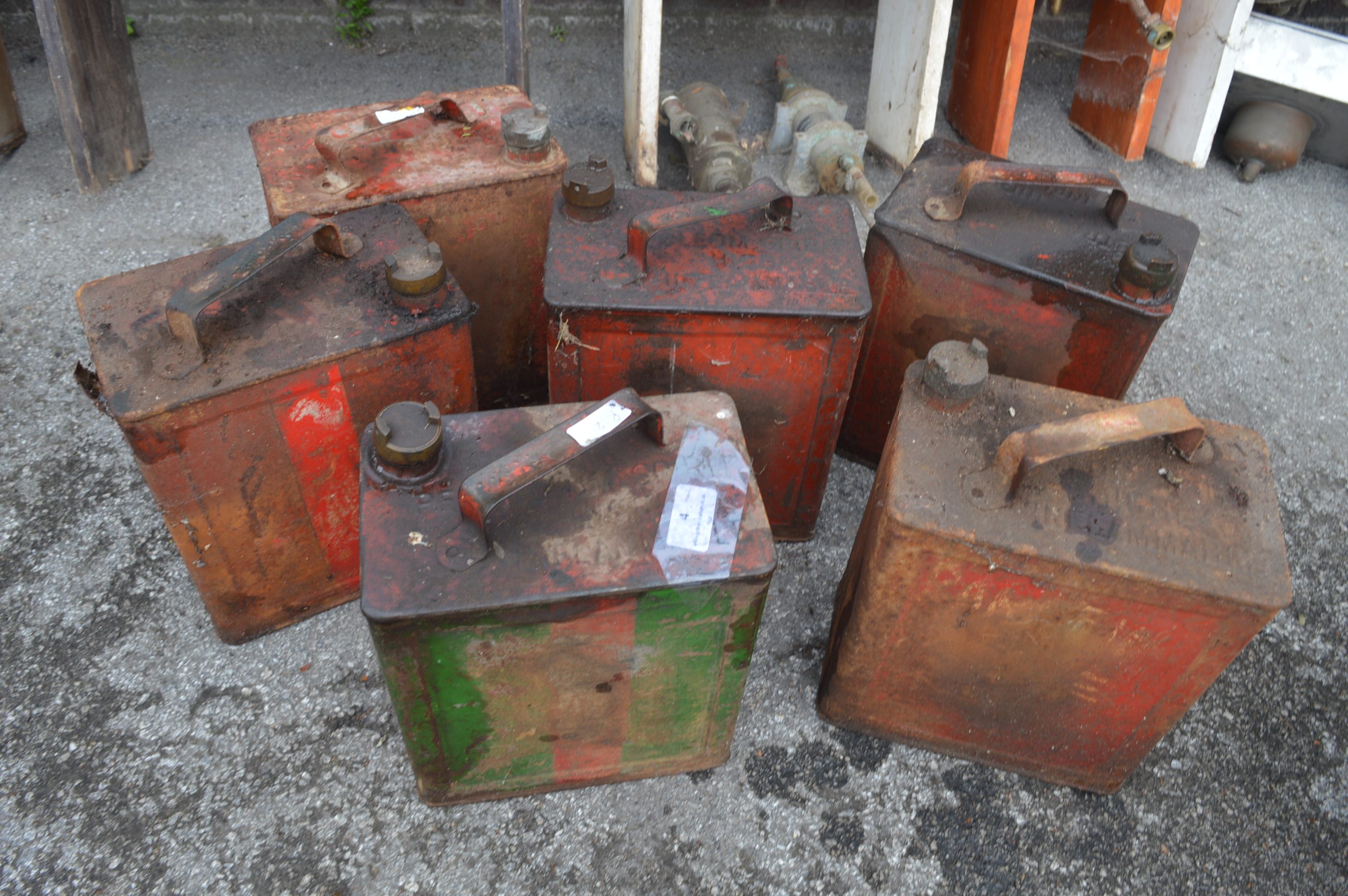 Collection of Six Vintage Petrol Cans