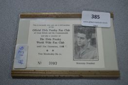 Official Elvis Presley Fan Club Members Card 1966/67