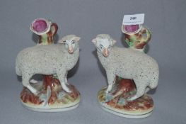 Pair of Staffordshire Sheep Spill Vases