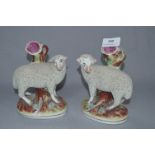 Pair of Staffordshire Sheep Spill Vases