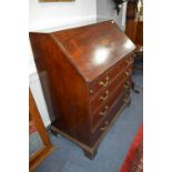 George III Mahogany Bureau with Stepped Interior and Swan Neck Handles on Bracket Feet