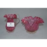 Cranberry Glass Jug and Dish