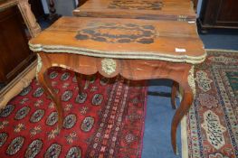 Victorian Walnut Inlaid Fold-over Games Table with Embossed Brass Decoration