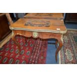 Victorian Walnut Inlaid Fold-over Games Table with Embossed Brass Decoration