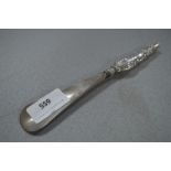 Hallmarked Silver Handled Shoe Horn with Cherub Design