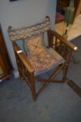 Mahogany Framed Folding Director Style Chair with Woolwork Seat and Back