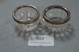 Pair of Silver Rimmed Cut Glass Salts