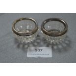 Pair of Silver Rimmed Cut Glass Salts