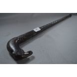 African Carved Ebony Elephant Handled Walking Stick