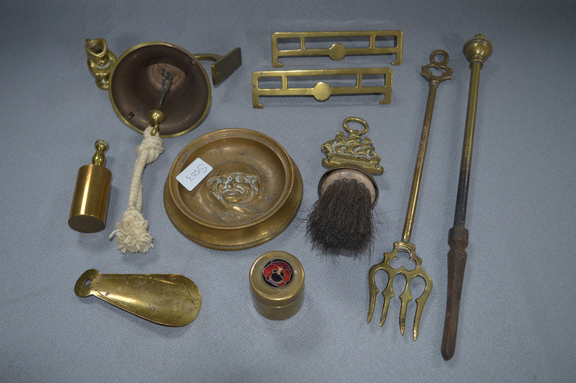 Copper and Brass Ware Including Fire Side Tools, Bell, Ashtray etc.