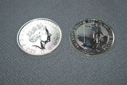 Two 1oz Fine Silver Britannia Commemorative Coins