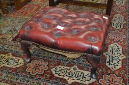 Oxblood Leather Buttoned Stool on Cabriole Legs