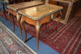 Victorian Walnut Inlaid Fold-over Games Table with Embossed Brass Decoration