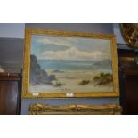 Gilt Framed Oil on Canvas - Coastal Scene with Sailboats to Foreground by William Langley