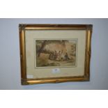 Gilt Framed 19th Century Watercolour - Country Scene with Camping Family