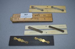 Two Ivory, One Ebony and One Boxwood Parallel Rulers and a Boxwood Folding Ruler