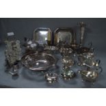 Selection of Silver Plated Items, Vases, Dishes, Tea Ware, Condiments, etc.