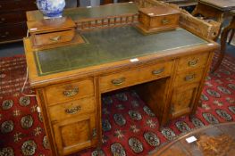Victorian Walnut Twin Pedestal Desk with Green Leather Top