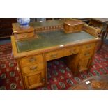 Victorian Walnut Twin Pedestal Desk with Green Leather Top