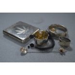 Collection of White Metal Items; Bangle, Napkin Rings, Cigarette Box, etc.