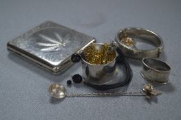 Collection of White Metal Items; Bangle, Napkin Rings, Cigarette Box, etc.