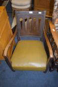 Art Deco Oak Framed Panel Back Armchair