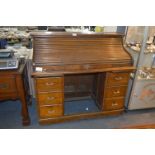 Oak Roll Top Twin Pedestal Desk