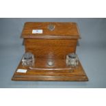 Edwardian Oak Stationery Desk Cabinet with Ink Wells