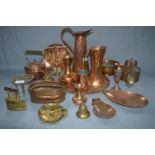 Quantity of Copper & Brass Ware; Jugs, Trays, Kettles, Vase and Trivets