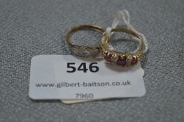 Two 9cT Gold Dress Rings with Stones (Ruby and Clear Cut) - Approx 4g gross