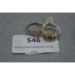 Two 9cT Gold Dress Rings with Stones (Ruby and Clear Cut) - Approx 4g gross