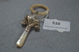 Ivory & Mother of Pearl Embossed Silver Teething Ring - Pied Piper, Birmingham 1922