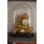 Gilt Decorated Ornate Mantel Clock under Glass Dome