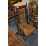 Beech Framed Folding Armchair with Woolwork Seat & Back