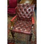 Oak Framed Oxblood Buttoned Leather Armchair