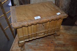 Indian Craved Teak Sewing Box Table and Content