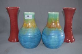 Pair of Beswick Art Deco Blue Ground Vases and Two Others