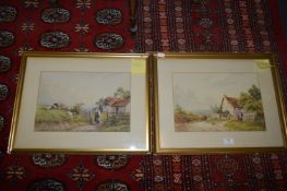 Pair of Gilt Framed Watercolours - Farming Scenes by J.Barclay