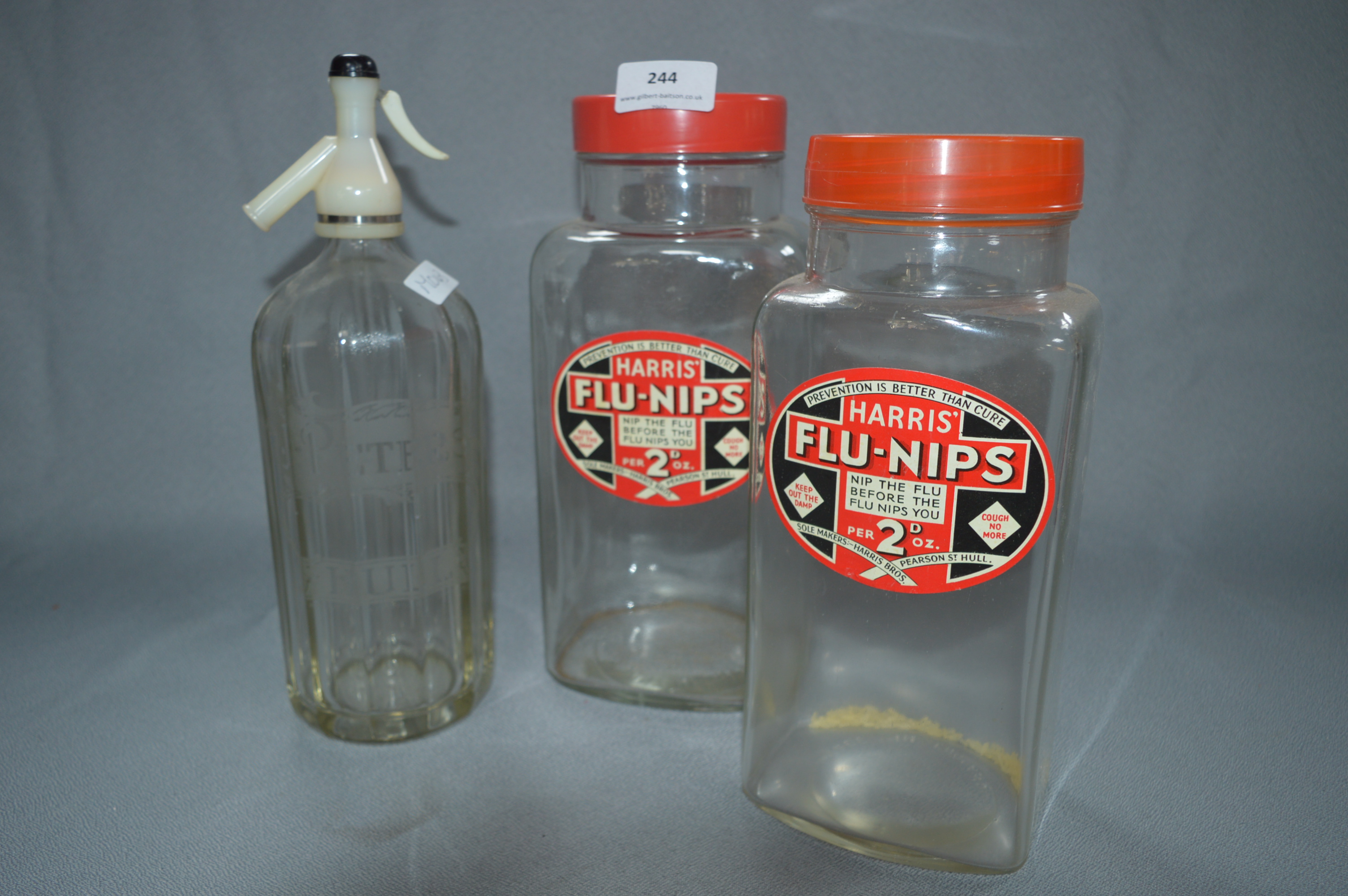 Peters of Hull Soda Siphon and Two Goody Jars