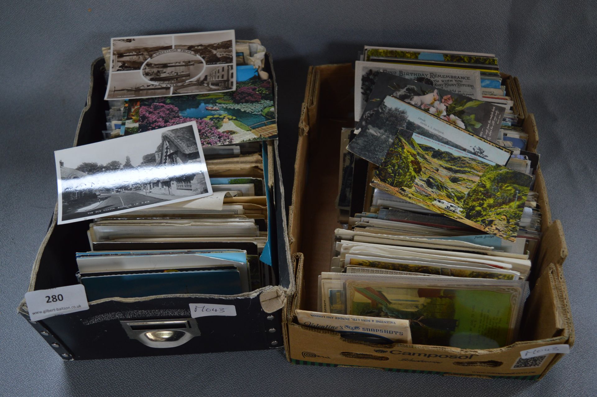 Two Boxes Containing a Large Quantity of Assorted Postcards