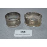 Two Silver Napkin Rings - One Sheffield 1954, Approx 27.6g and One Birmingham 1918, Approx 16.6g