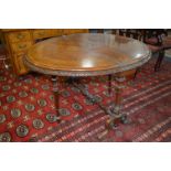 Victorian Walnut Inlaid Drop Leaf Gate Leg Dining Table with Carved Boarders and Supports