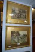Pair of Gilt Framed Watercolours - Country Cottage Scene by Arthur White