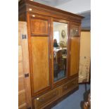 Edwardian Mahogany Inlaid Triple Wardrobe with Central Mirror Door