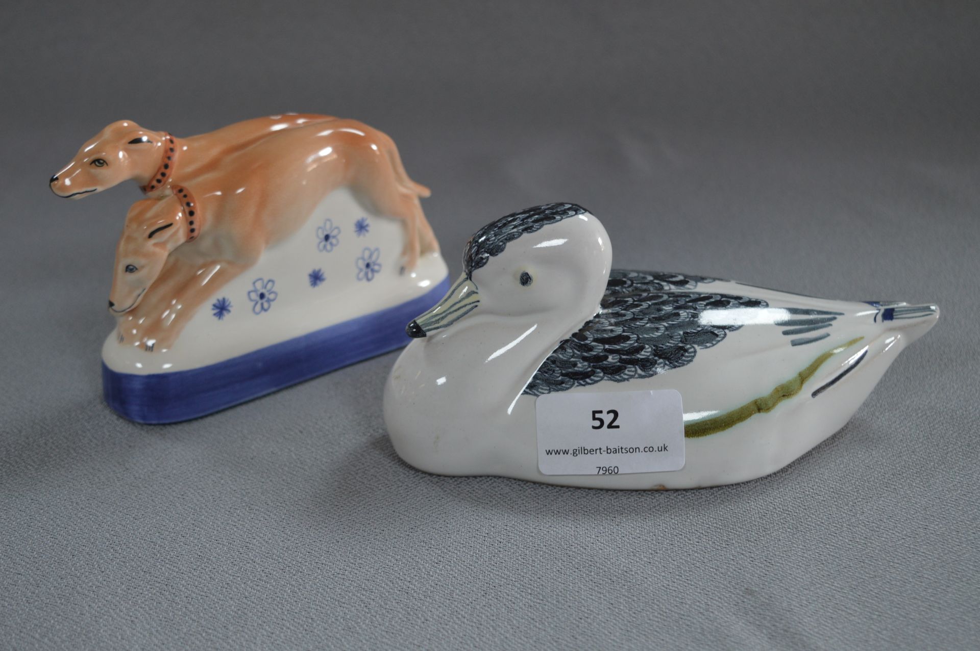 Rye Pottery Duck and Greyhound Figurines