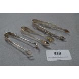 Three Hallmarked Silver Sugar Tongs - Approx 46g