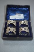 Cased Set of Four Hallmarked Silver Napkin Rings - London 1892, Approx 112g