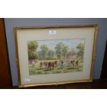 Gilt Framed Watercolour - Farming Scene with Cattle by Arthur White