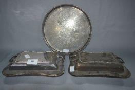 Two Silver Plated Serving Dishes and a Tray